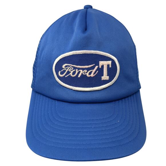 Ford Patch Snapback Trucker Hat Blue One Size Mesh Back Adjustable - Picture 1 of 8